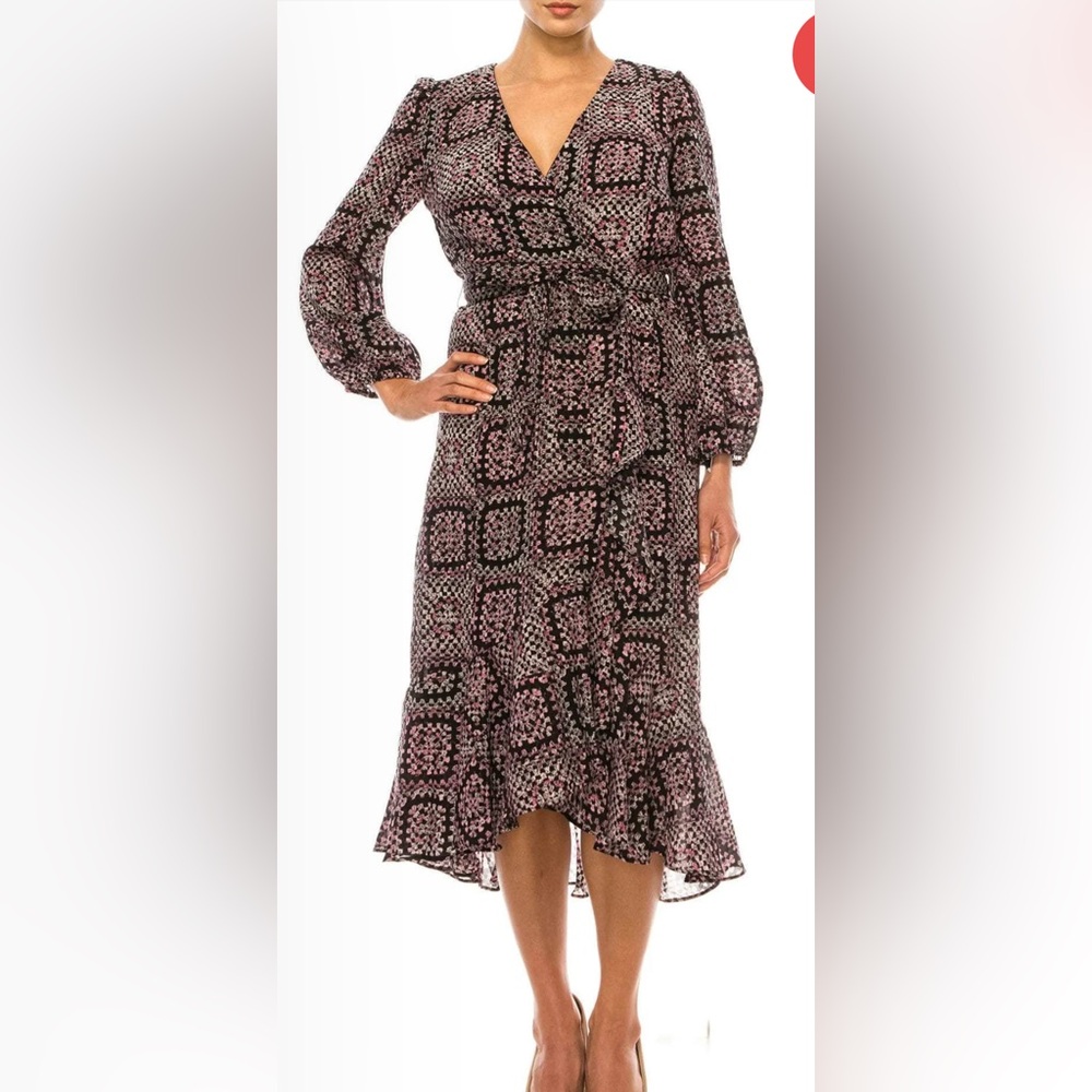 Maison Tara Geometric Long Sleeve Dress